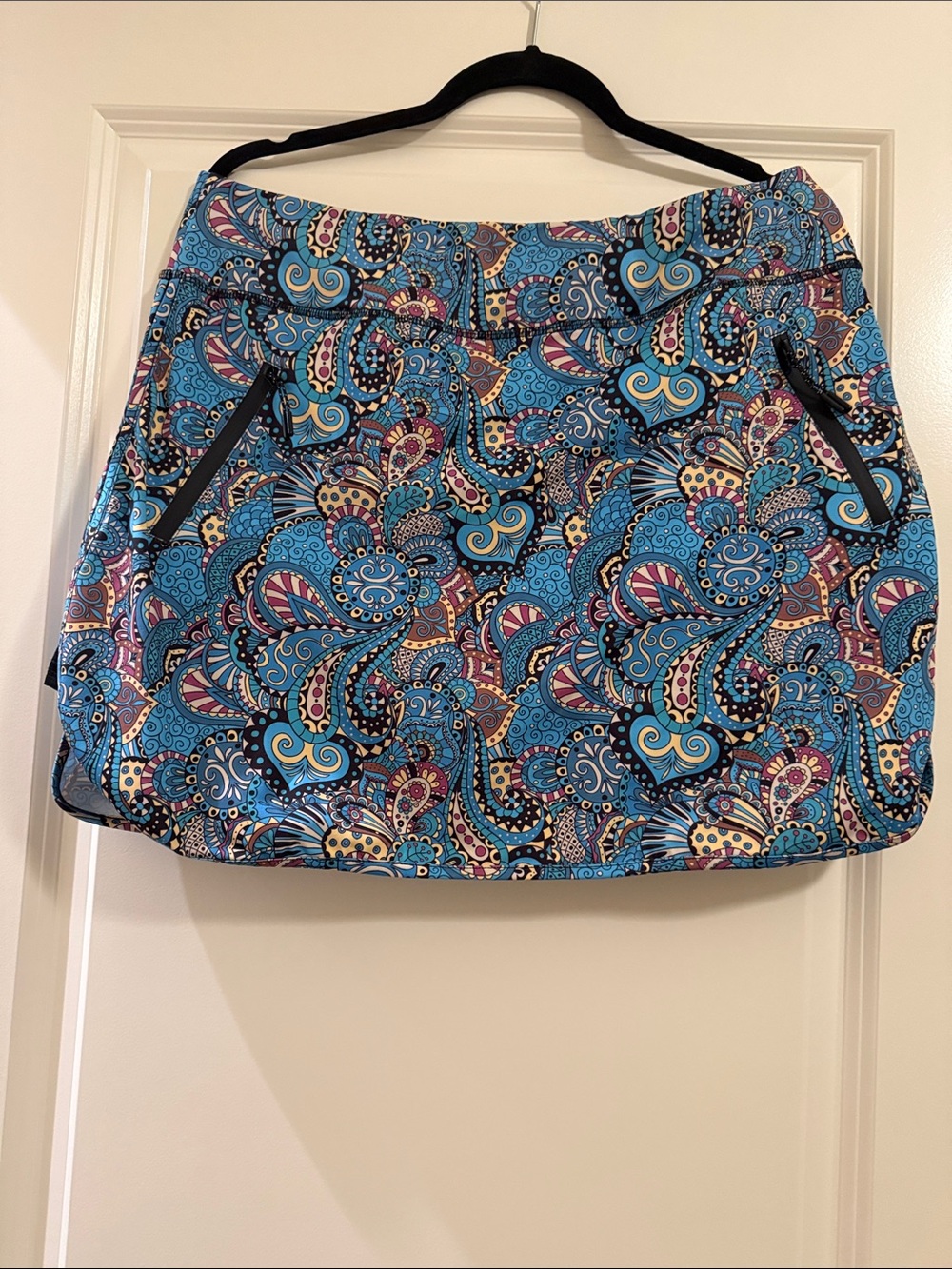 Women's Blue Paisley Skort with Zip Pockets- active lounge